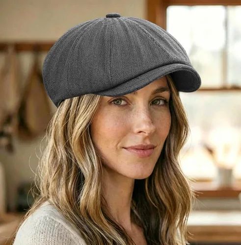 Vista 6 de DIYDECAL Gorra de Newsboy para hombre, 8 paneles, mezcla de algodón, sombrero de golf plano Ivy Gatsby Cabbie Gris oscuro