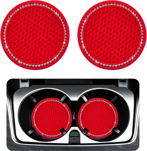 Vista 8 de Ziciner Paquete de 4 posavasos brillantes para automóvil, portavasos de goma suave con cristal, tapete antideslizante con diamantes de imitación