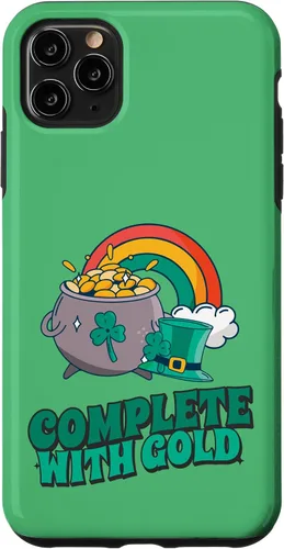 Vista 13 de iPhone 16 completo con oro - Funda con diseño de arcoíris y fortuna