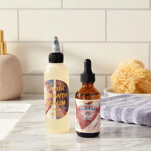 Vista 8 de Organic Hair Solution - Juego de suero para el crecimiento del cabello y la barba para hombre: para cabello más fuerte, más grueso y largo, aceite