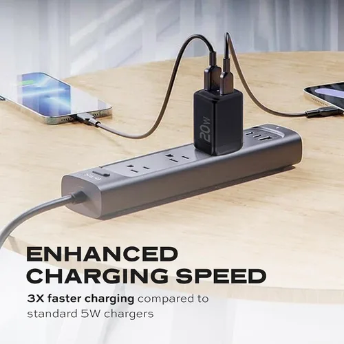Vista 5 de STATIK Adaptador de corriente GaN de carga rápida - 20 W Dual USB C y USB - Cargador compacto plegable para iPhone, iPad, Samsung, Pixel
