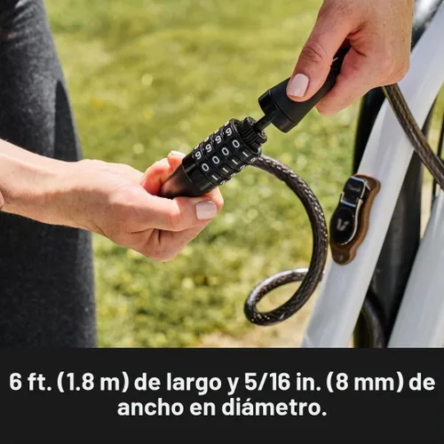 Vista 4 de Master Lock - Bloqueo negro para bicicleta, bloqueo de cable de metal tiene un revestimiento de vinilo resistente a la intemperie para mayor