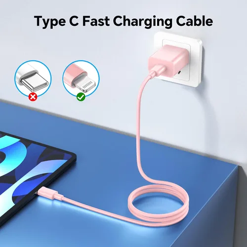 Vista 5 de Compatible con cargador iPhone de carga rápida, paquete de 2 bloques de cargador USB C de 20 W con cable USB C de 6 pies y cable USB C a Lightning