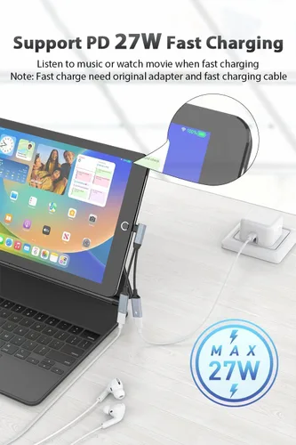 Vista 4 de [Certificado MFi de Apple] Divisor de iPhone para carga y auriculares, adaptador de auriculares Lightning dual compatible con control de música