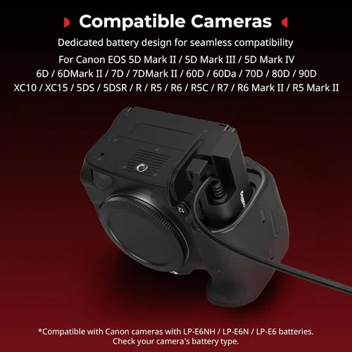 Vista 3 de SMALLRIG Batería ficticia para Canon LP-E6P, adaptador de alimentación D-Tap para cámara Canon EOS R6 Mark III, R5 Mark II, R6 Mark II R5, R5C, R6