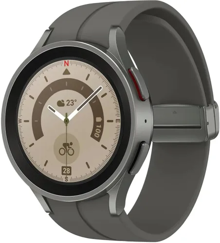 Vista 5 de Samsung Galaxy Watch 5 Pro de 45mm Reloj Inteligente Bluetooth, Cuerpo, Salud, Fitness, Sueño, Monitor de Ritmo Cardíaco, Batería Mejorada, Cristal