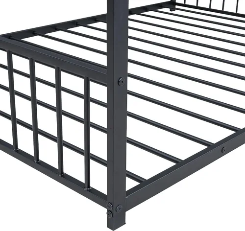 Vista 4 de Linique Cama de casa de metal de tamaño individual, marco de cama de piso no requiere caja de resorte, negro