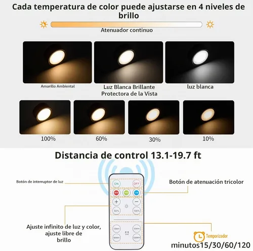 Vista 3 de Vitnucrol Paquete de 2 bombillas magnéticas a pilas con control remoto, luces LED inalámbricas negras, inalámbricas, regulables, E26, atornillables
