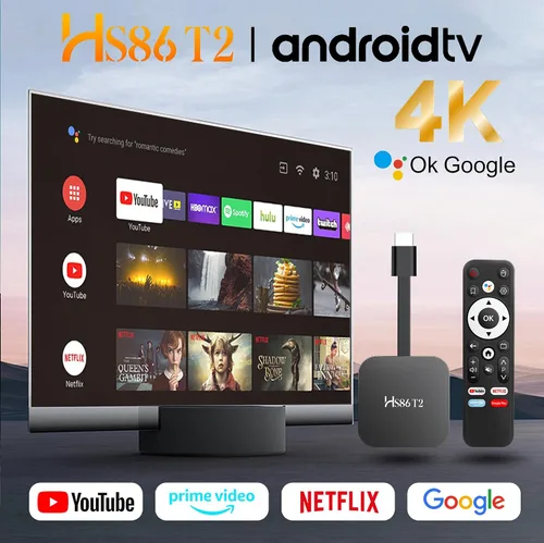 Vista 2 de Android 14.0 TV Stick HS86 T2 4K 2GB RAM 16GB ROM Dual Wi-Fi BT5.4