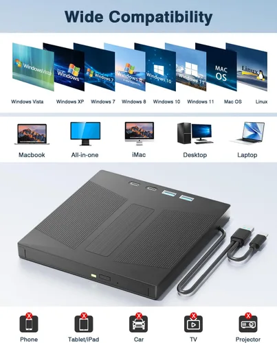 Vista 11 de 7-en-1 Unidad Blu Ray externa compatible 100G y disco 3D R/W para PC
