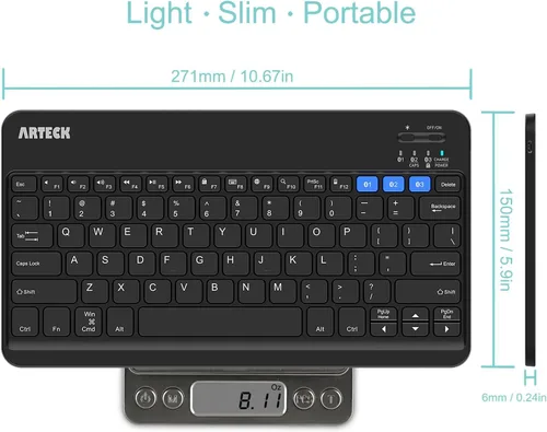 Vista 5 de Arteck HB220B Universal Retroiluminado 7 colores y brillo ajustable Multi-dispositivo delgado portátil inalámbrico Bluetooth 3.0 teclado para iOS