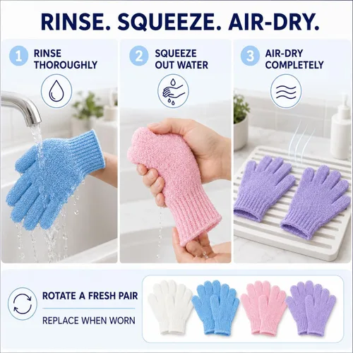 Vista 7 de Guantes exfoliantes para la ducha , espuma, Loofah Scrubber, 4 par, Multicolor
