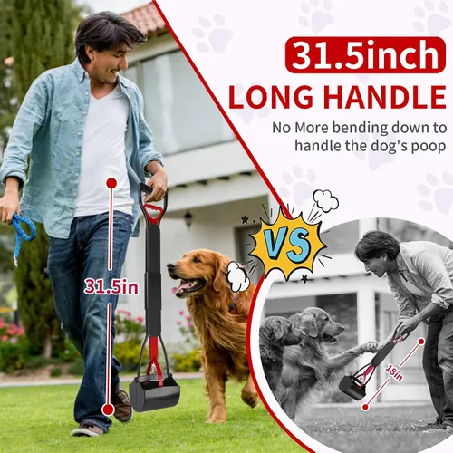Vista 6 de UPSKY Recogedor de excrementos de 32 pulgadas para perros grandes y pequeños, pala de mango largo con bolsas de desechos, herramienta portátil