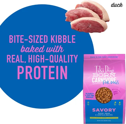 Vista 6 de Tiki Dog Born - Carnívoro para perros, receta de pato, guisantes y lentejas, croqueta horneada sin granos para una máxima nutrición, para perros
