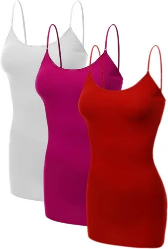 Vista 217 de Emmalise Camisola larga casual básica para mujer, con tirantes ajustables, top en capas