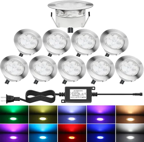 Vista 9 de B108 Luces LED de cubierta para jardín patio escaleras (RGB, 6 piezas)