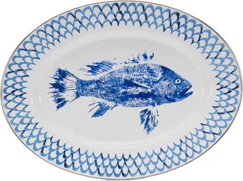 Vista 11 de Golden Rabbit Enamelware Oval Platter, 12 x 16in, Aegean Sevilla