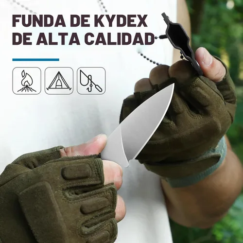 Vista 5 de Omesio Cuchillo de cuello, cuchillo de hoja fija de acero D2 de 5.82 Mango A-negro + hoja blanca