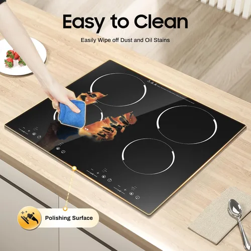 Vista 3 de Estufa eléctrica de 4 quemadores de 23 pulgadas, estufa eléctrica integrada y de encimera, con bloqueo de seguridad para niños, temporizador
