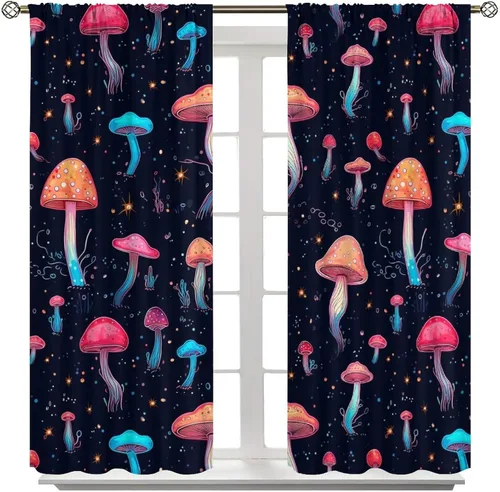 Vista 20 de Cortinas semitraslúcidas de hongos, estilo bohemio, plantas místicas, sol, luna, tratamiento de ventana para dormitorio, sala de estar, cocina