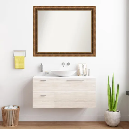 Vista 32 de Amanti Art Espejo de pared personalizado no biselado (25 x 25 pulgadas), marco de bronce acentuado, varios tamaños personalizados, espejo de baño
