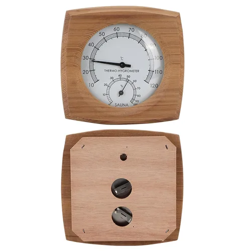 Vista 4 de Termómetro higrómetro para interiores, 2 en 1, termómetro higrómetro de madera para interiores, higrómetro, sala de vapor, sauna, accesorios