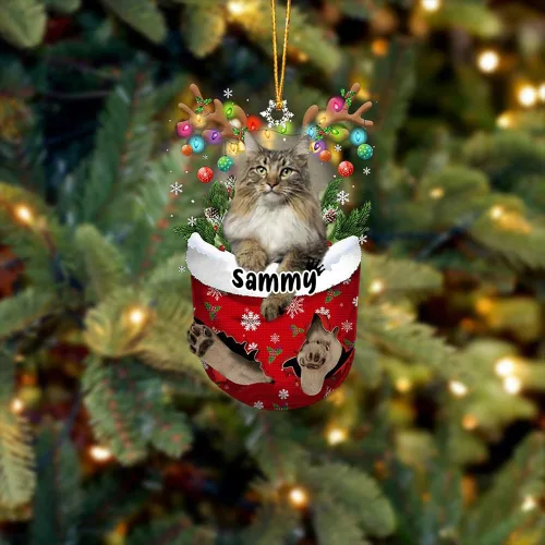 Vista 13 de Adorno personalizado de gato de rizo americano, adorno personalizado con nombre de mascota, colgante acrílico plano impreso en 2D, Papá Noel y gato