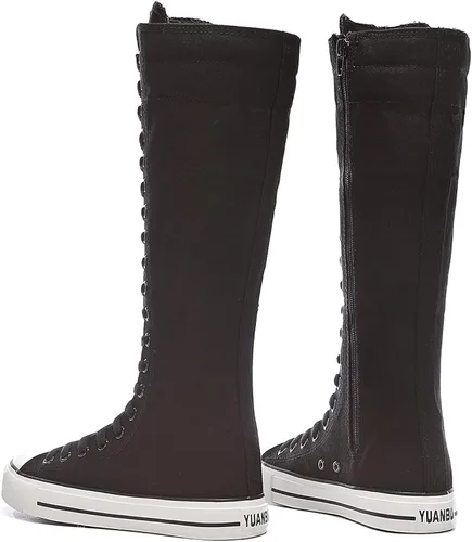 Vista 6 de Zapatillas altas de lona con cordones hasta la rodilla para mujer