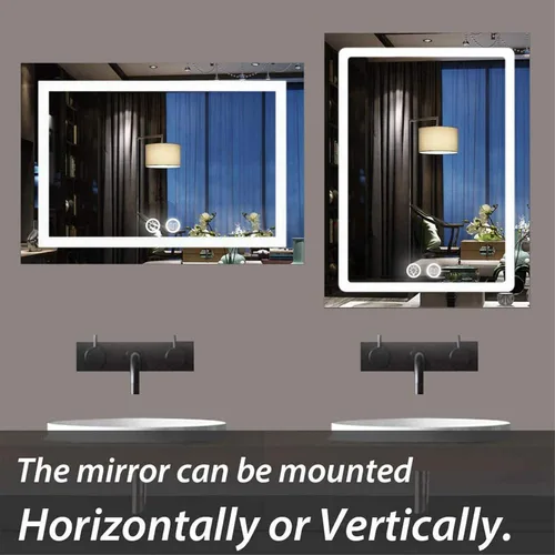 Vista 3 de N/D Espejo de baño de maquillaje LED de 48 x 32 pulgadas, espejo de tocador de pared antivaho con luz (horizontal/vertical)