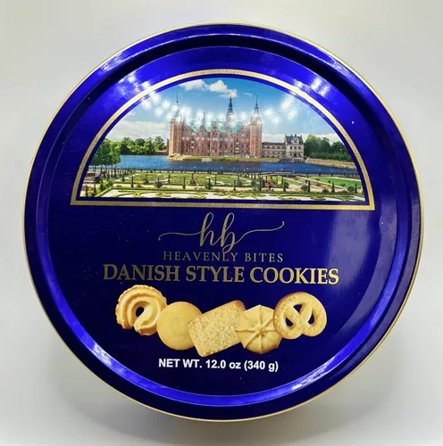 Vista 3 de Heavenly Bites Galletas de mantequilla estilo danés en lata de metal, 12 onzas