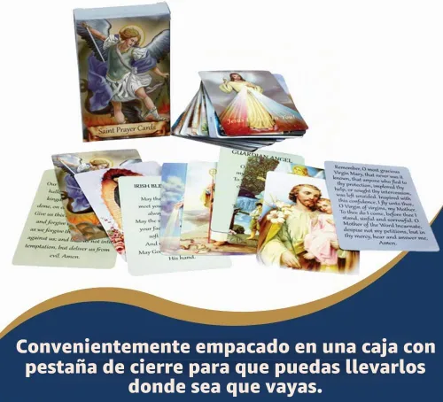 Vista 6 de Paquete de 54 Tarjetas Sagradas Variadas con Santos Católicos y Oraciones