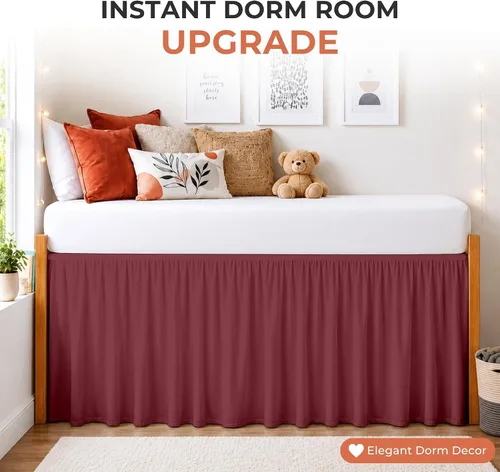 Vista 55 de Dorm Ruffle Twin XL 28" Drop Extra Long BedSkirt, Premium Brushed Microfiber Tailored Drop, Put On Elastic Long Dust Ruffle, Split Corner, Bedroom