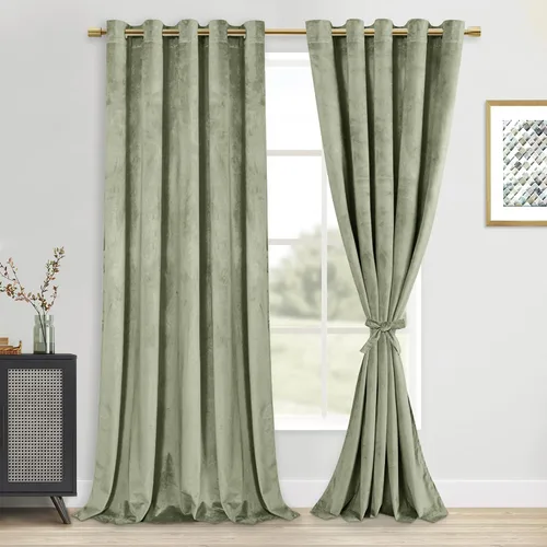 Vista 32 de DWCN - Juego de 2 paneles de cortina de terciopelo con ojales negros, tratamiento de ventanas con aislamiento térmico, apilables, decoración moderna