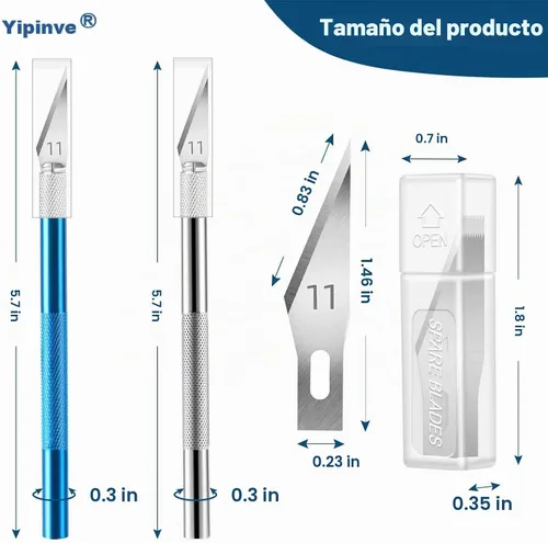 Vista 7 de Cuchillo Exacto, 2 cuchillos Exacto con 60 cuchillas Exacto #11, cuchillo de manualidades, cuchillo de pasatiempo, juego de cuchillos Exacto