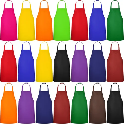 Vista 12 de Paquete de 24 delantales con peto, delantales unisex, sin bolsillo, lavables a máquina, delantales lisos para mujeres, hombres, cocineros, cocina