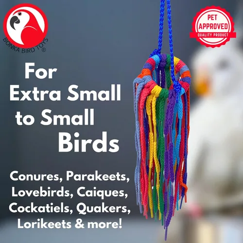 Vista 7 de Bonka Bird Toys 51214 Aglet Heaven - Cordón de algodón con Aglets de plástico y anillo de 2 pulgadas para periquitos, cacatúas, cuáqueros, Pionus