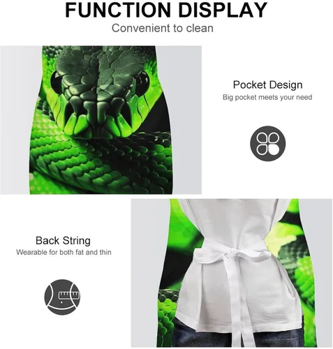 Vista 6 de MUSM Apron for Adults - 27.6 X 31.5 Inch, Heavy-Duty Polyester Aprons with Two Large Pockets, Waterproof 3D Snake Kitchen Apron for Cooking