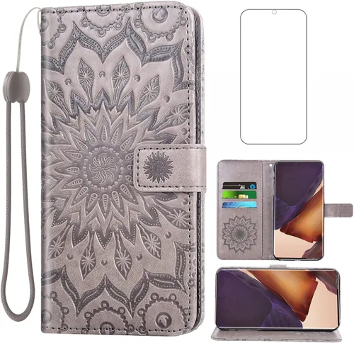 Vista 8 de Funda para teléfono Samsung Galaxy Note 20 Ultra Glaxay Note20 Plus 5G con protector de pantalla de vidrio templado, funda delgada de cuero con Oro