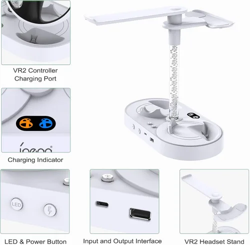 Vista 5 de FASTSNAIL Soporte de carga para Playstation VR2, auriculares verticales multifunción PS VR2 y controladores de sentido, estación de carga con 10