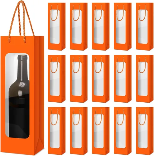 Vista 10 de Tioncy 24 bolsas de regalo de botella de vino individual de Navidad, bolsas de champán para bodas a granel con ventana transparente, cajas
