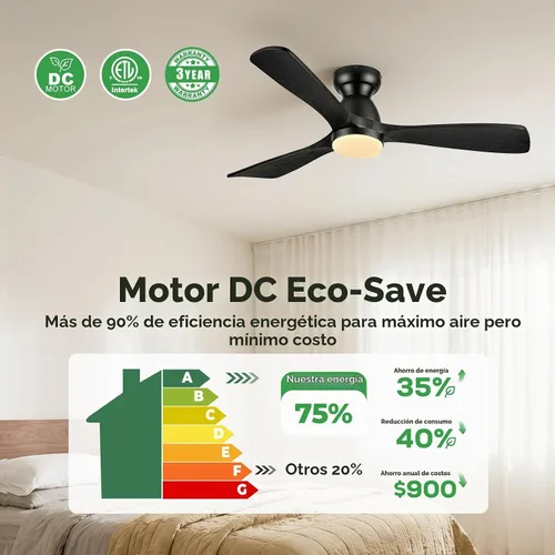 Vista 3 de Ventiladores de techo inteligentes de 52 pulgadas con luces, ventilador de techo de madera de perfil bajo para exteriores, motor de CC silencioso