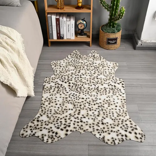 Vista 55 de Easycozy Alfombra de piel de vaca sintética con gran estampado de vaca, 3 x 4 pies, alfombra gruesa y elástica para dormitorio, sala de estar