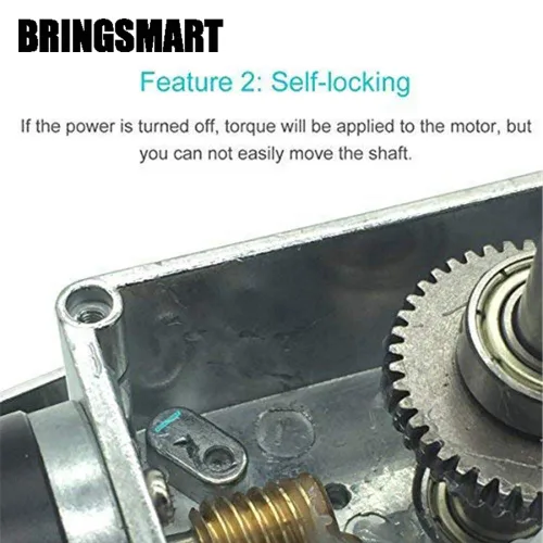 Vista 4 de BRINGSMART Motor de engranaje helicoidal de 12 V 27 rpm CC con transformador de voltaje, motor autobloqueante de 32.0 lbs.cm, motor de engranaje