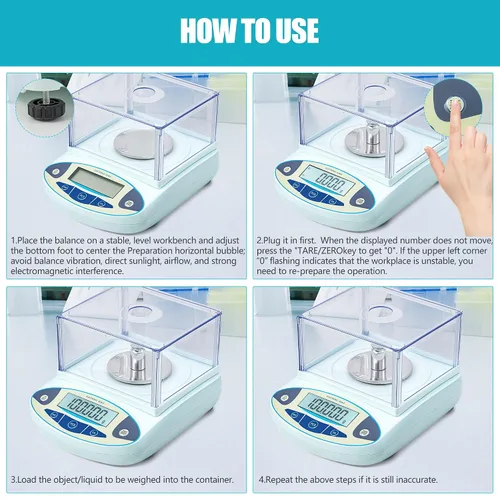 Vista 6 de Báscula de laboratorio de 3.53 oz x 0.00 oz, balanza analítica de alta precisión con parabrisas digital. Báscula electrónica de gramos