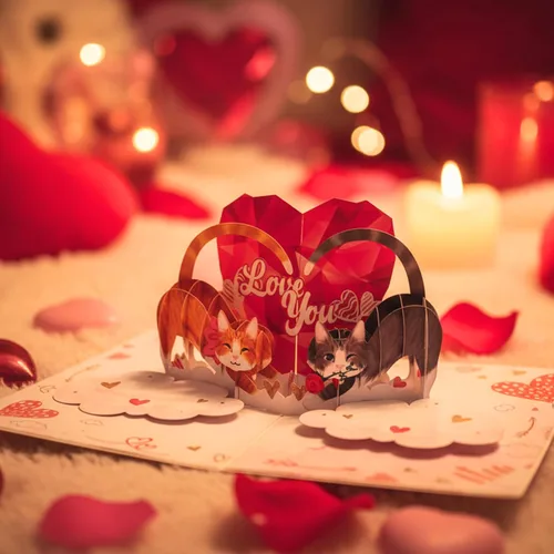 Vista 7 de Tarjeta romántica de San Valentín con diseño de gato, 3D, para pareja, gato, para esposa, marido, él, novia, novio, adultos 6 x 8 pulgadas