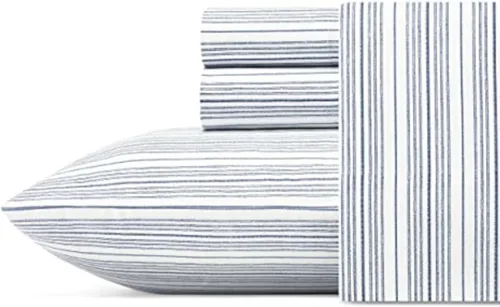 Vista 29 de Nautica - Sábanas, juego de ropa de cama de percal de algodón con funda de almohada a juego, vigorizante y fresco, bolsillo profundo