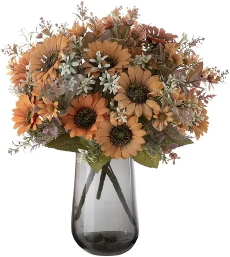 Vista 5 de Shapeazy Ramos de girasoles artificiales de seda de 16 pulgadas con tallos para decoración del hogar y bodas, fiestas (blanco)