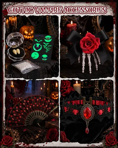 Vista 5 de Disfraz de vampiro para niñas de 4 a 12 años, conjunto de vestido gótico