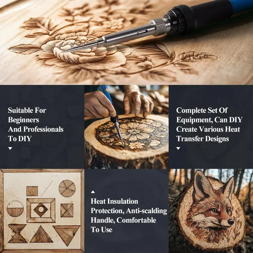 Vista 6 de Kit de quemado de madera para adultos: quemador de madera con temperatura ajustable, herramienta profesional para quemar madera para principiantes