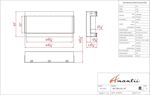 Vista 5 de 60-TRU-View-XL XT - Chimenea eléctrica de 3 caras de 60 pulgadas, calentador de chimenea de vidrio de 3 lados con control remoto y temporizador de 8